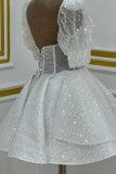 Sparkly A line Short Cocktail Dresses White Sequin 18th Birthday Outfits HZ1022