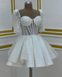 Sparkly A line Short Cocktail Dresses White Sequin 18th Birthday Outfits HZ1022