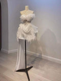 Sexy A line Strapless White Feathers 18th Birthday Outfits HZ1022