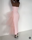 Simple Sheath Sweetheart Pink Long Prom Dresses HZ1022