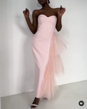 Simple Sheath Sweetheart Pink Long Prom Dresses HZ1022