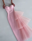 Simple Sheath Sweetheart Pink Long Prom Dresses HZ1022