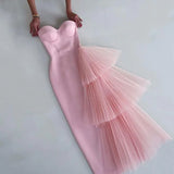 Simple Sheath Sweetheart Pink Long Prom Dresses HZ1022