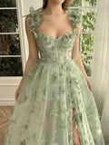 A line Green Corset Long Tulle Prom Dress With 3D Butterflies HZ1022