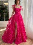 Beautiful A line Prom Gown With Straps Floral Pink Prom Dresses HZ1022