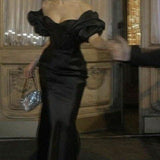 Beautiful Mermaid Prom Gown Off the Shoulder Black Prom Dresses HZ1022