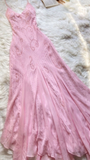Beautiful Mermaid Prom Gown Pink Chiffon Beads Prom Dresses HZ1022
