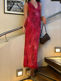 Beautiful Mermaid Prom Gown Red Floral Prom Dresses HZ1022