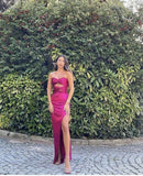 Beautiful Sheath Rose Pink Prom Gown Slit Prom Dresses HZ1022