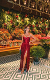 Beautiful A line Burgundy Chiffon Prom Gown Slit Prom Dresses HZ1022