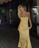 Beautiful Sheath Yellow Prom Gown Long Straps Prom Dresses HZ1022