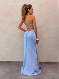 Sexy Mermaid Blue Prom Gown Long Backless Prom Dresses HZ1022