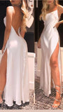 Gorgeous A line Straps Ivory Slit Prom Dress HZ1022