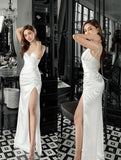 Gorgeous Mermaid Straps Ivory Slit Prom Dress HZ1022
