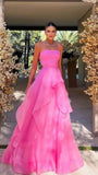 Gorgeous A line Strapless Pink Long Prom Dress HZ1022