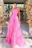 Gorgeous A line Strapless Pink Long Prom Dress HZ1022