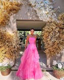 Gorgeous A line Strapless Pink Long Prom Dress HZ1022