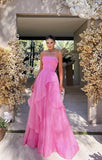 Gorgeous A line Strapless Pink Long Prom Dress HZ1022