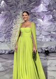Gorgeous A line Floor Length Strapless Capes Chiffon with Ruched Prom Dress HZ1022