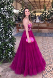 A-Line Long Embroidered Flower Sweethearts Tiered Tulle Prom Dress HZ1022