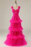 Hot Pink Sweetheart Multi Layers Tulle Prom Dresses Formal Dresses HZ1022