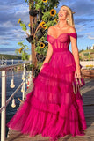 Hot Pink Sweetheart Multi Layers Tulle Prom Dresses Formal Dresses HZ1022