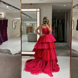Ball Gown Tiered Hot Pink Prom Dresses Tulle Formal Dress HZ1022