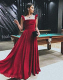 A-line Straps Burgundy Long Prom Dresses HZ1022