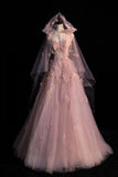 Fairy A line Spaghetti Straps Pink Tulle Prom Dresses for Teens HZ1022