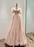 Fairy A Line Square Neckline Pink Tulle Prom Dresses For Teens HZ1022