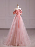 Fairy A Line Off The Shoulder Pink Tulle Prom Dresses For Teens HZ1022