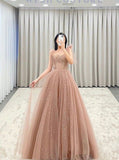 Fairy A Line Straps Pink Tulle Prom Dresses For Teens HZ1022