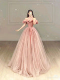 Simple A line Pink Long Tulle Prom Dresses 22th Birthday Outfit HZ1022