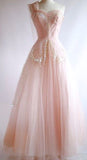Fairy Ball Gown One Shoulder Pink Lace Prom Dresses Ankel Length Evening Dress HZ1022