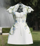 chic a-line floral lace short homecoming dress 18th birthday outfits HZ1022