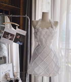 chic a-line satin halter short homecoming dress 18th birthday outfits HZ1022