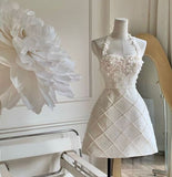 chic a-line satin halter short homecoming dress 18th birthday outfits HZ1022