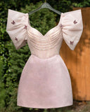 chic glitter a-line v-neck puff sleeves gown beaded short homecoming dress Birthday Outfits HZ1022
