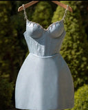 chic a-line blue sequin homecoming dress 18th birthday outfits HZ1022