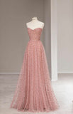 Fairy A line Sweetheart Pink Long Tulle Prom Dresses 22th Birthday Outfit HZ1022
