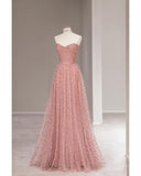 Fairy A line Sweetheart Pink Long Tulle Prom Dresses 22th Birthday Outfit HZ1022