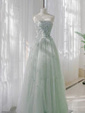 Fairy A line Strapless Mint Green Long Tulle Prom Dresses 22th Birthday Outfit HZ1022