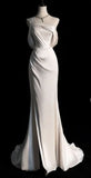 Vintage Mermaid One Shoulder Long White Satin Wedding Dresses HZ1022