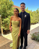 Simple Mermaid Strapless Green Slit Prom Dresses 22th Birthday Outfit HZ1022