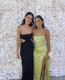 Simple Mermaid Strapless Green Slit Prom Dresses 22th Birthday Outfit HZ1022