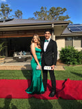 Sexy Mermaid Straps Dark Green Backless Prom Dresses Evening Dress HZ1022