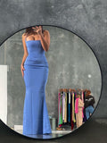Simple Mermaid Straps Blue Long Prom Dresses Evening Dress HZ1022