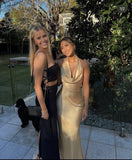Sexy Sheath Straps Backless Champagne Prom Dresses Evening Dress HZ1022