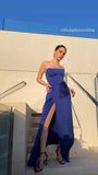 Sexy Sheath Strapless Royal Blue Slit Prom Dresses Evening Dress HZ1022