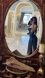 Sexy Mermaid Straps Navy Blue Slit Prom Dresses 22th Birthday Outfit HZ1022